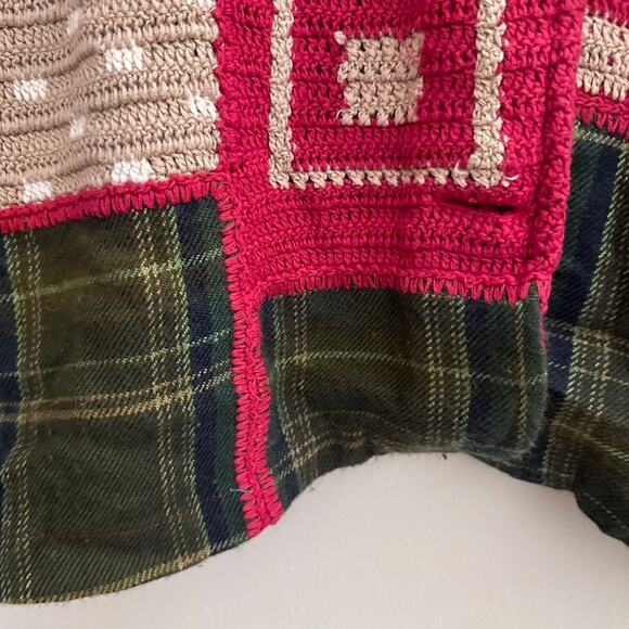 TM Sport Cardigan Sweater MEDIUM Vintage Patchwork Hand Knit Grandma Holiday Red - Picture 7 of 13